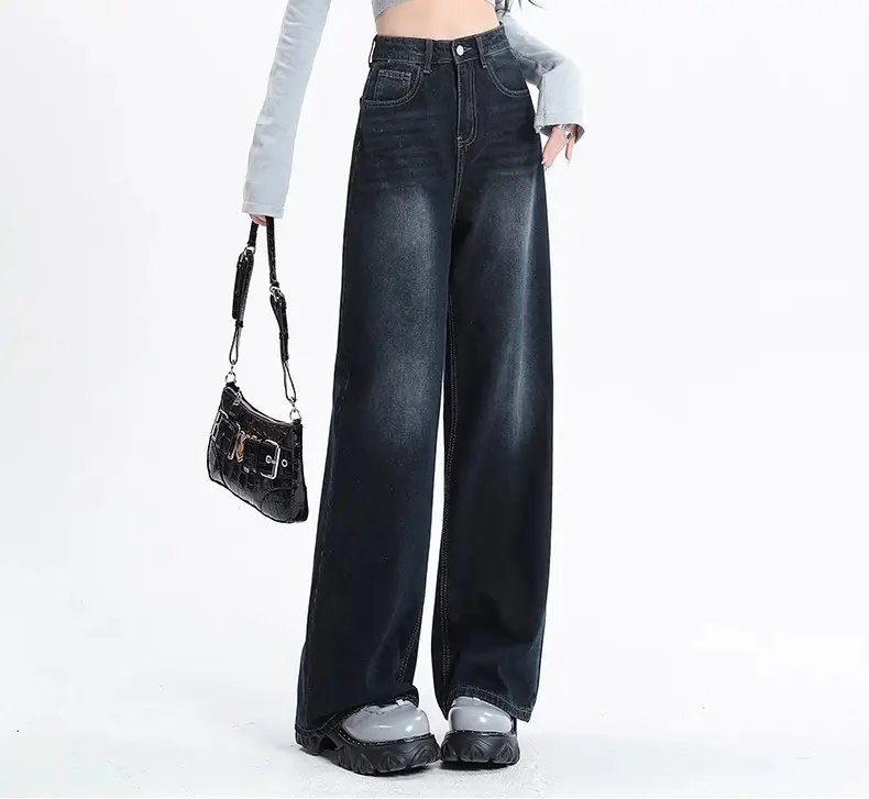 Dark Blue Wide Leg Jeans Women 2024 High Waist Straight Mop Pants — feature 11