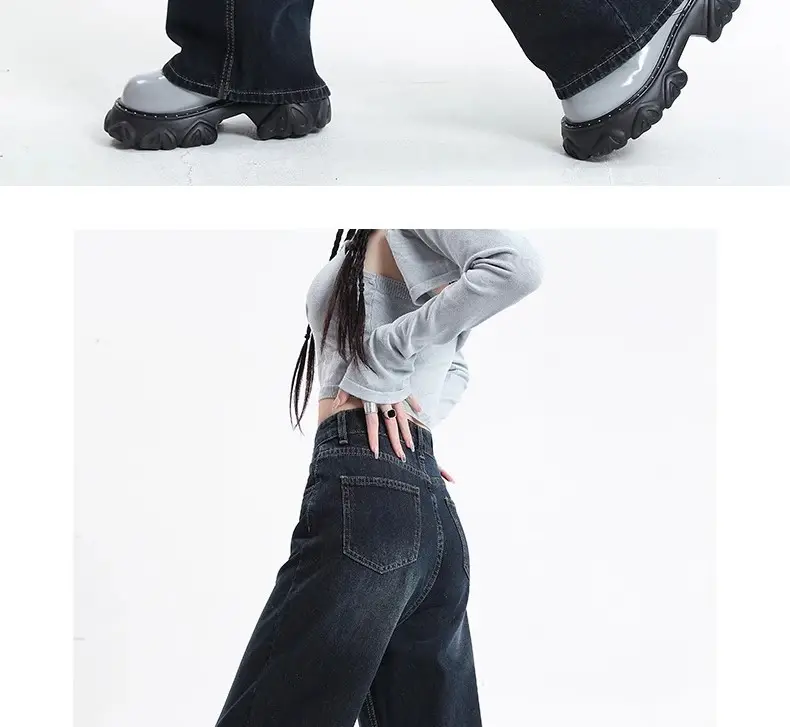 Dark Blue Wide Leg Jeans Women 2024 High Waist Straight Mop Pants — feature 15