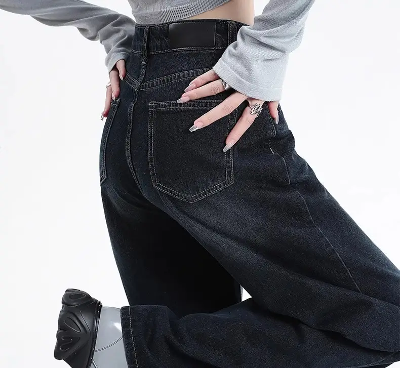 Dark Blue Wide Leg Jeans Women 2024 High Waist Straight Mop Pants — feature 17