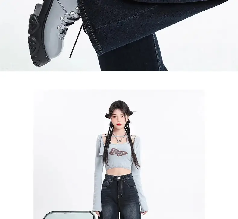 Dark Blue Wide Leg Jeans Women 2024 High Waist Straight Mop Pants — feature 18