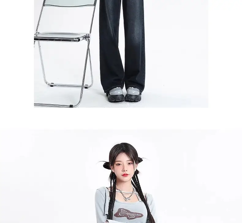 Dark Blue Wide Leg Jeans Women 2024 High Waist Straight Mop Pants — feature 19