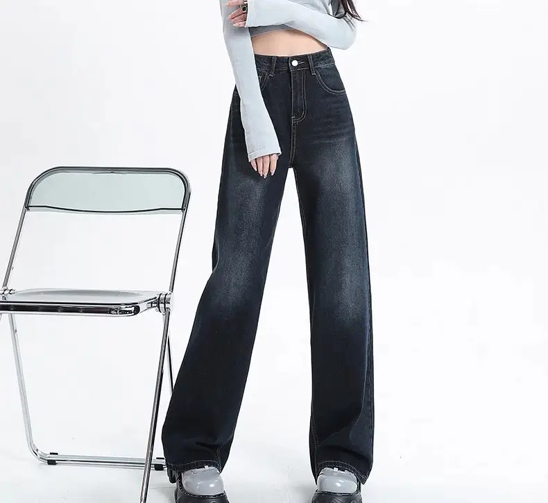 Dark Blue Wide Leg Jeans Women 2024 High Waist Straight Mop Pants — feature 20