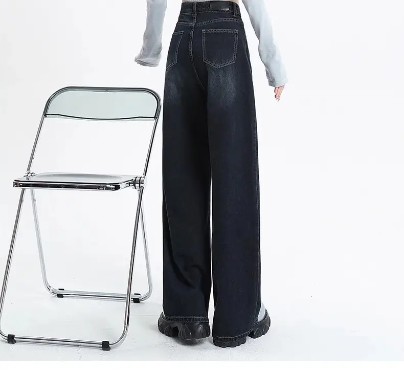 Dark Blue Wide Leg Jeans Women 2024 High Waist Straight Mop Pants — feature 23