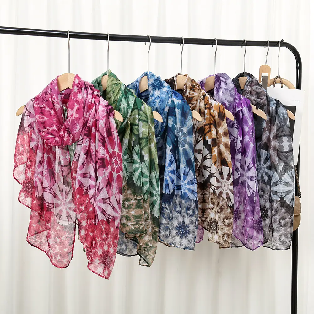 Purple Floral Printed Women's Scarf Travel Sunscreen - Image 8