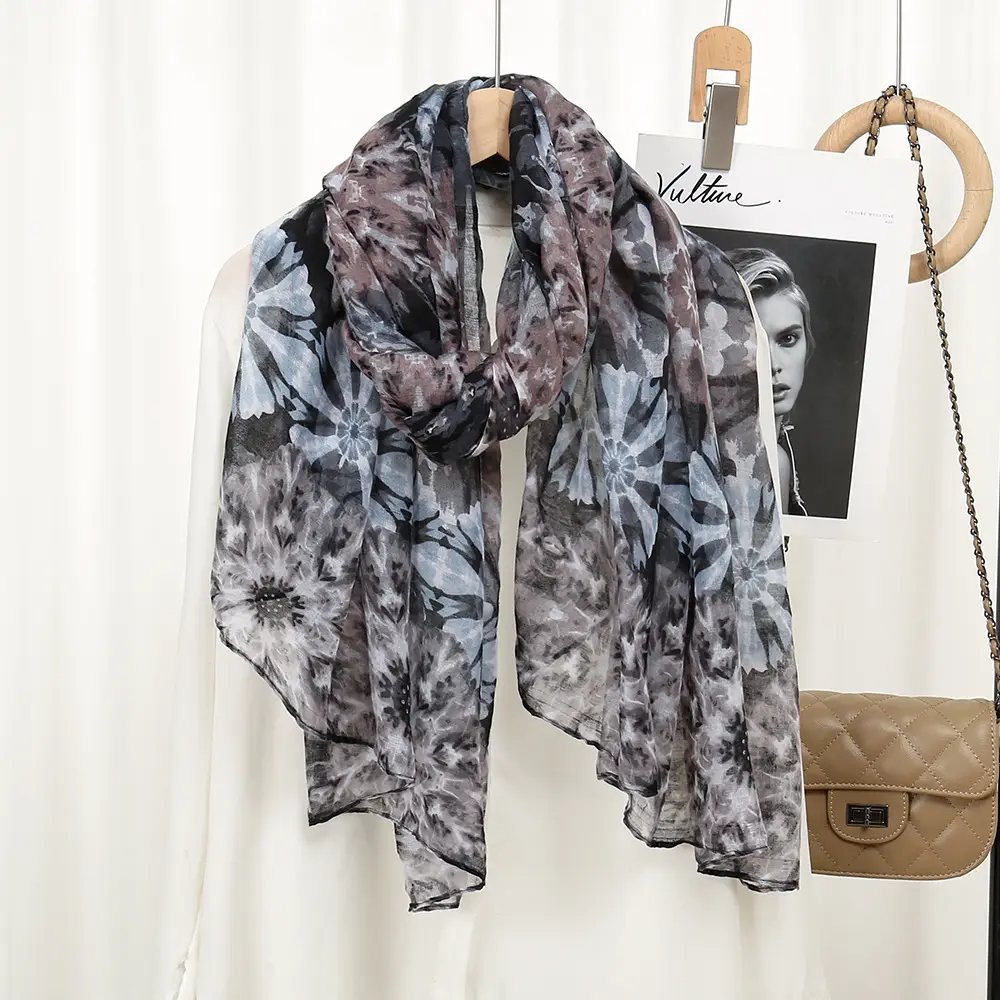 Purple Floral Printed Women's Scarf Travel Sunscreen — feature 10