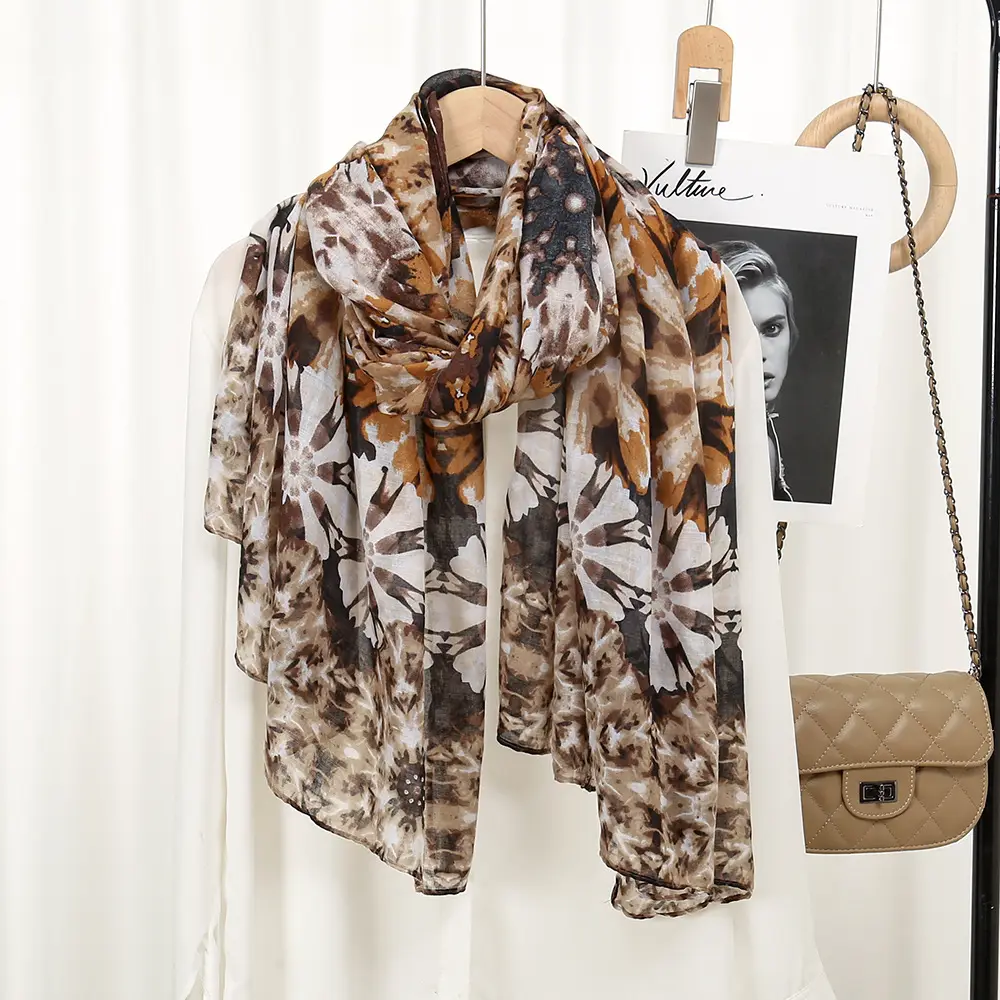 Purple Floral Printed Women's Scarf Travel Sunscreen — feature 14