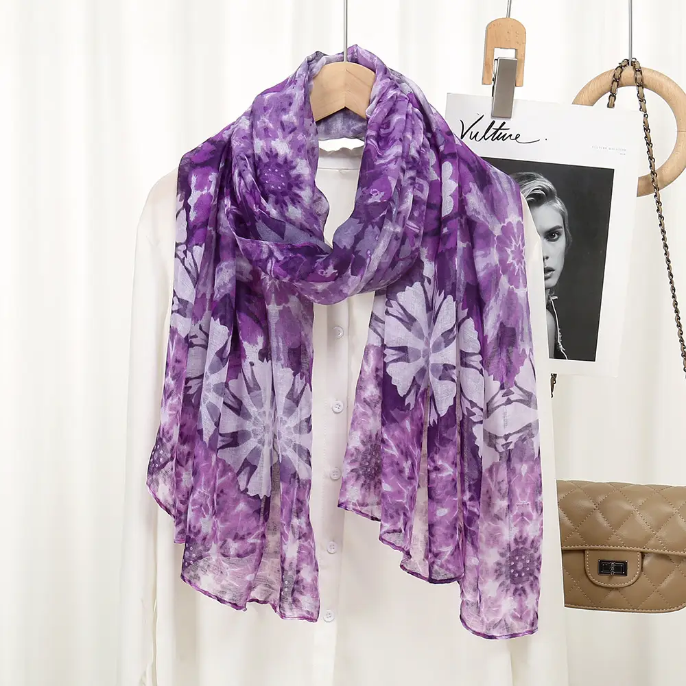 Purple Floral Printed Women's Scarf Travel Sunscreen — feature 6