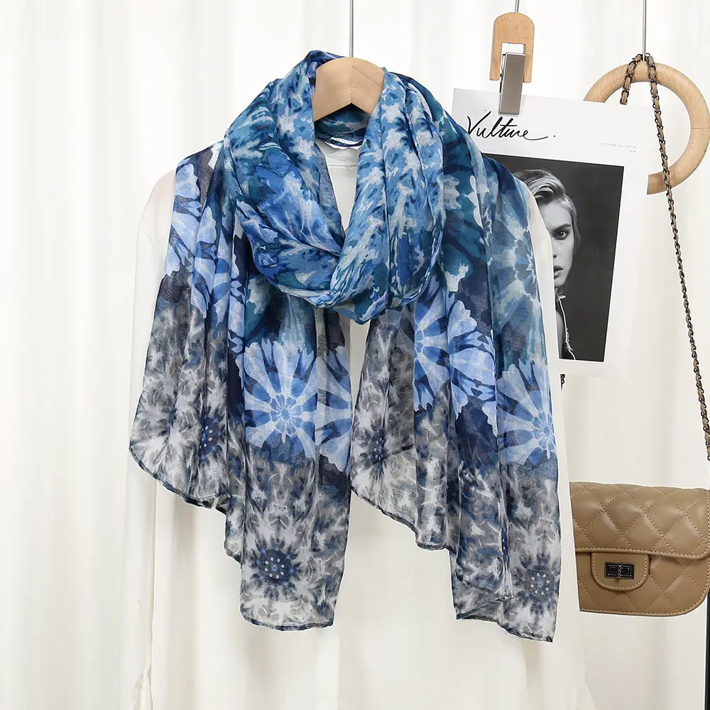 Purple Floral Printed Women's Scarf Travel Sunscreen — feature 8