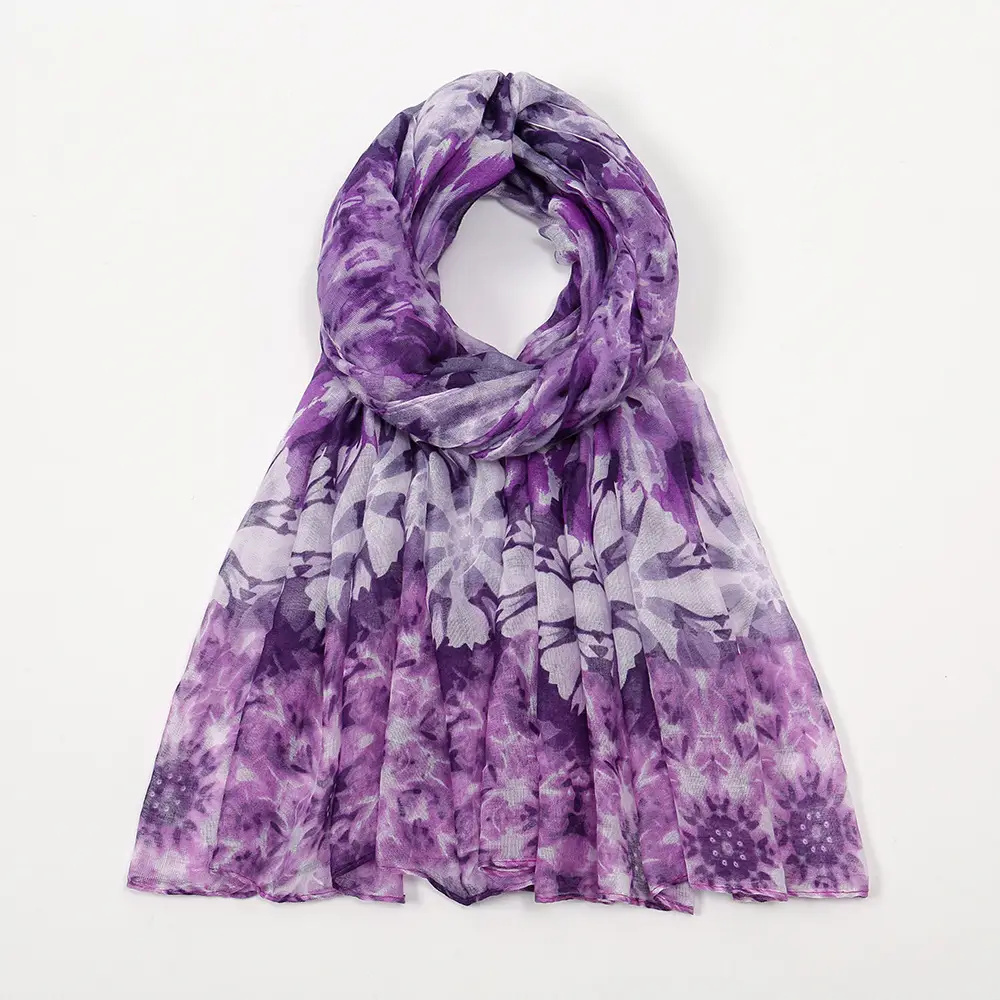 Purple Floral Printed Women's Scarf Travel Sunscreen - Image 2