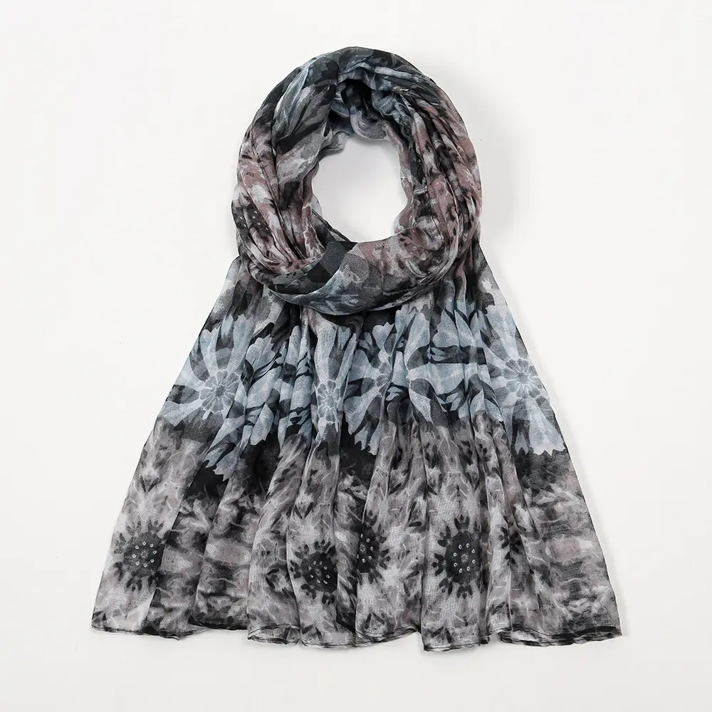Purple Floral Printed Women's Scarf Travel Sunscreen - Image 4