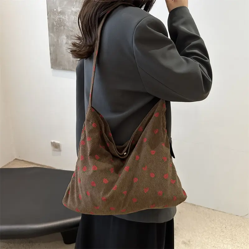 Corduroy Printed Handbag for Women Large Capacity