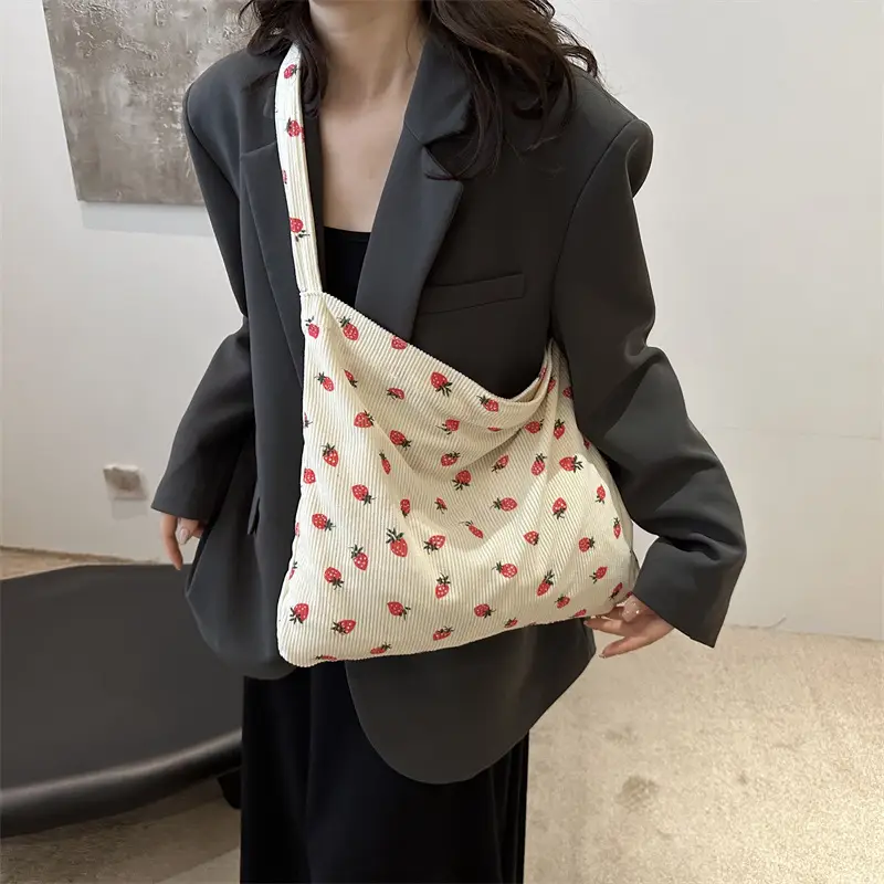Corduroy Printed Handbag for Women Large Capacity