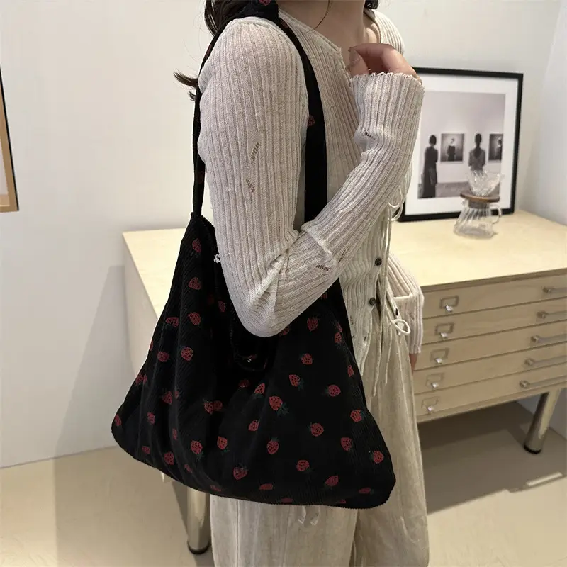 Corduroy Printed Handbag for Women Large Capacity