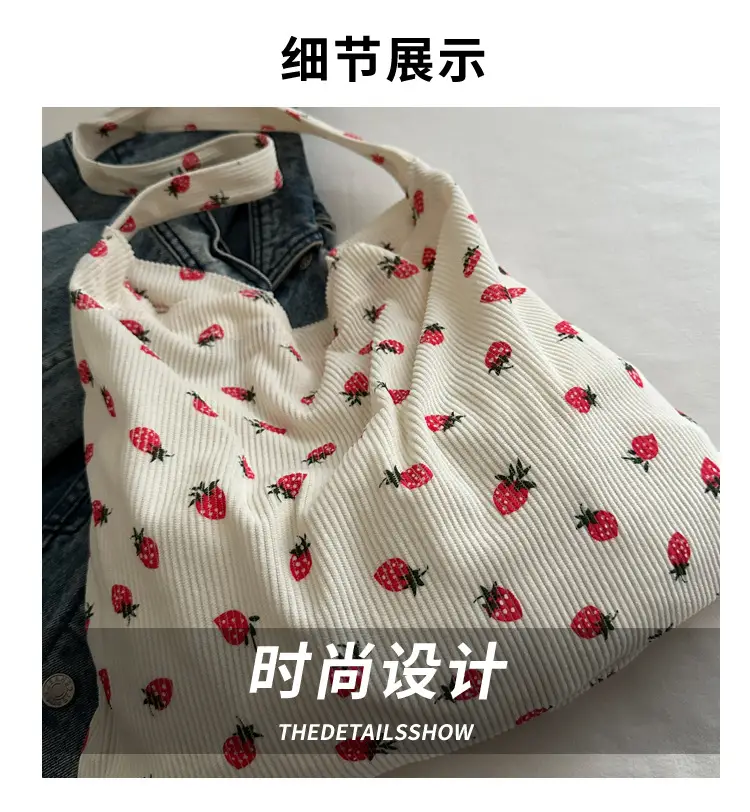 Corduroy Printed Handbag for Women Large Capacity — feature 3