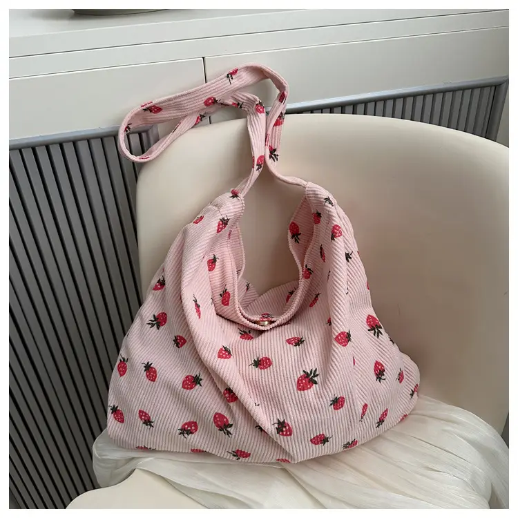 Corduroy Printed Handbag for Women Large Capacity