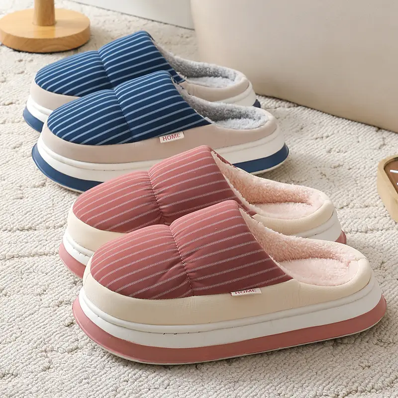 Cotton Shoes Autumn and Winter Leather Cotton Slippers Women's Thick Sole Non-Slip Indoor Home Couple Waterproof Thickened Slippers for Men and Women - Image 8