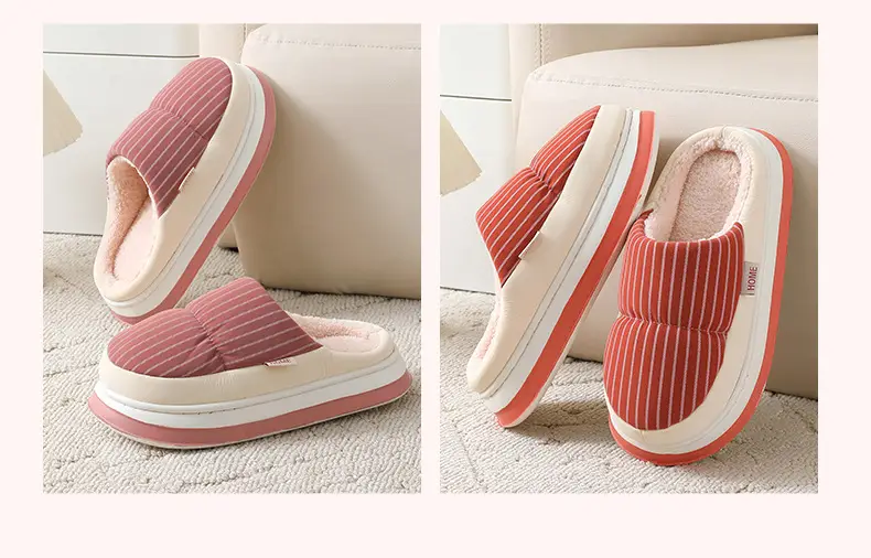 Cotton Shoes Autumn and Winter Leather Cotton Slippers Women's Thick Sole Non-Slip Indoor Home Couple Waterproof Thickened Slippers for Men and Women — feature 12