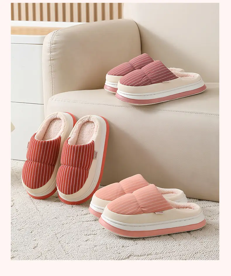 Cotton Shoes Autumn and Winter Leather Cotton Slippers Women's Thick Sole Non-Slip Indoor Home Couple Waterproof Thickened Slippers for Men and Women — feature 13