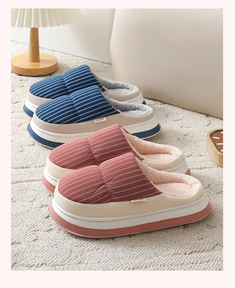 Cotton Shoes Autumn and Winter Leather Cotton Slippers Women's Thick Sole Non-Slip Indoor Home Couple Waterproof Thickened Slippers for Men and Women — feature 14