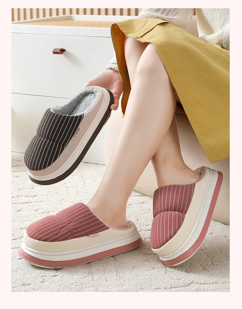 Cotton Shoes Autumn and Winter Leather Cotton Slippers Women's Thick Sole Non-Slip Indoor Home Couple Waterproof Thickened Slippers for Men and Women — feature 15
