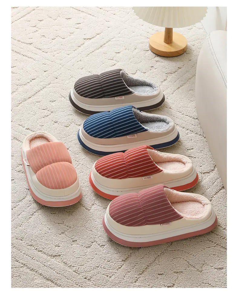 Cotton Shoes Autumn and Winter Leather Cotton Slippers Women's Thick Sole Non-Slip Indoor Home Couple Waterproof Thickened Slippers for Men and Women — feature 17