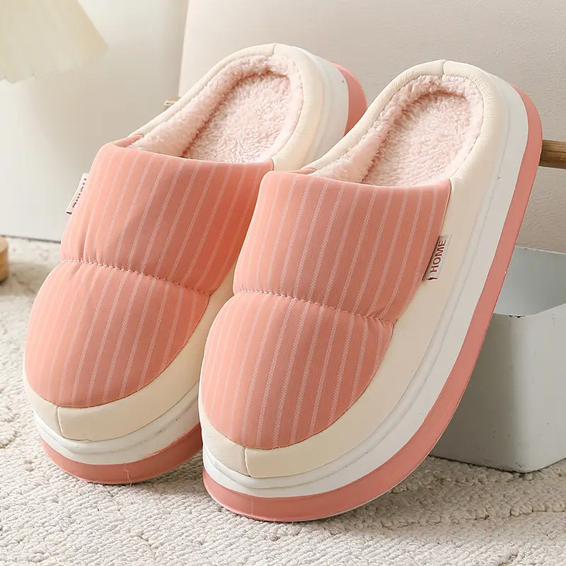 Cotton Shoes Autumn and Winter Leather Cotton Slippers Women's Thick Sole Non-Slip Indoor Home Couple Waterproof Thickened Slippers for Men and Women - Image 2
