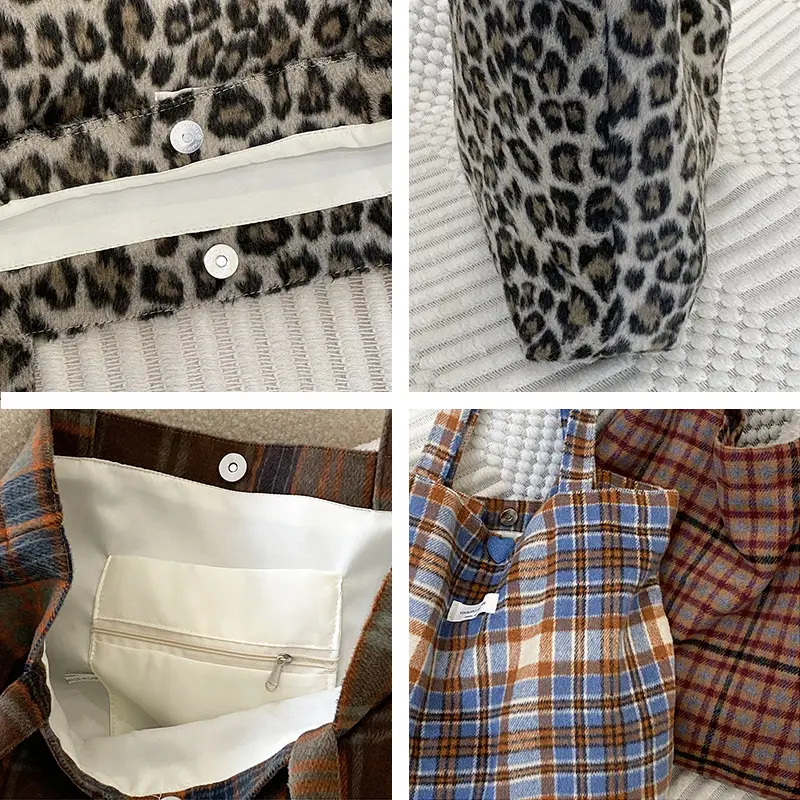 Retro Wool Plaid Shoulder Bag Women's Autumn Winter - Image 7