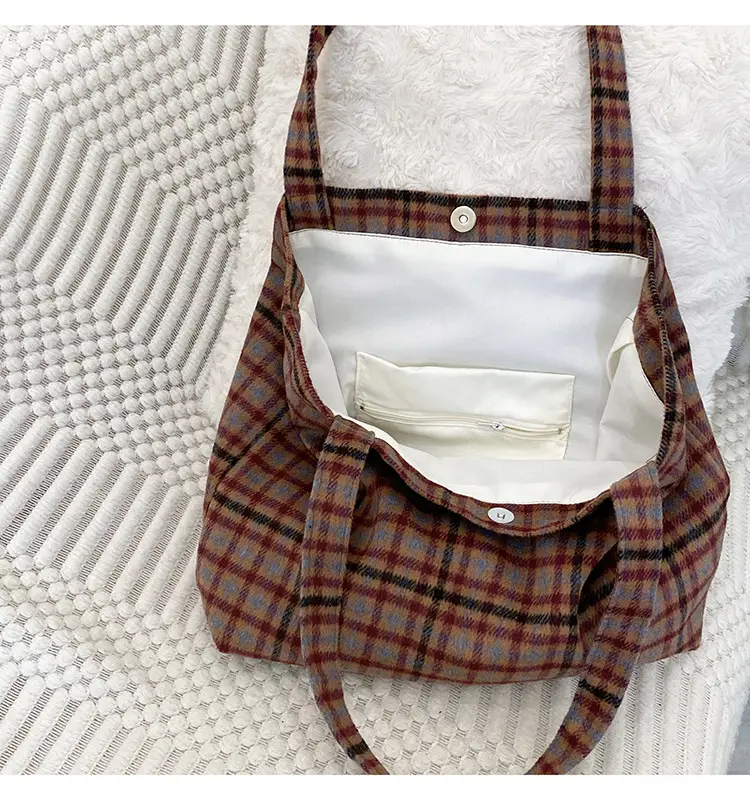 Retro Wool Plaid Shoulder Bag Women's Autumn Winter — feature 18