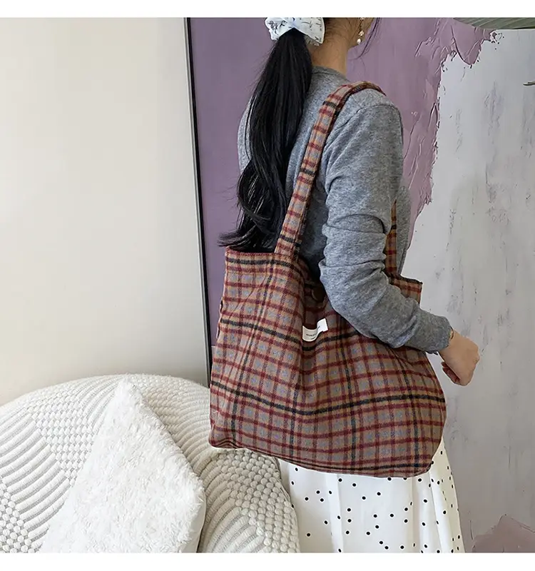 Retro Wool Plaid Shoulder Bag Women's Autumn Winter — feature 22