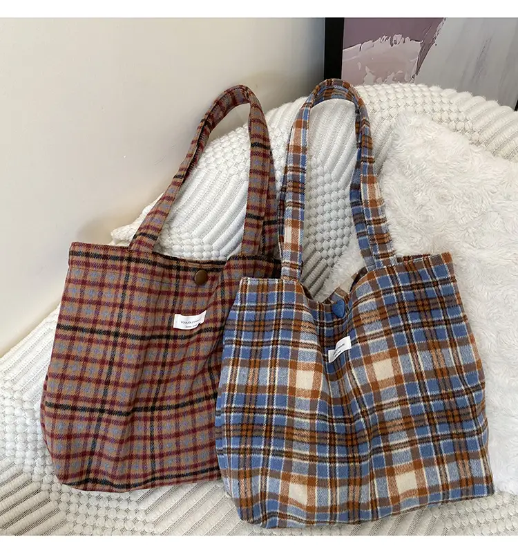 Retro Wool Plaid Shoulder Bag Women's Autumn Winter — feature 26