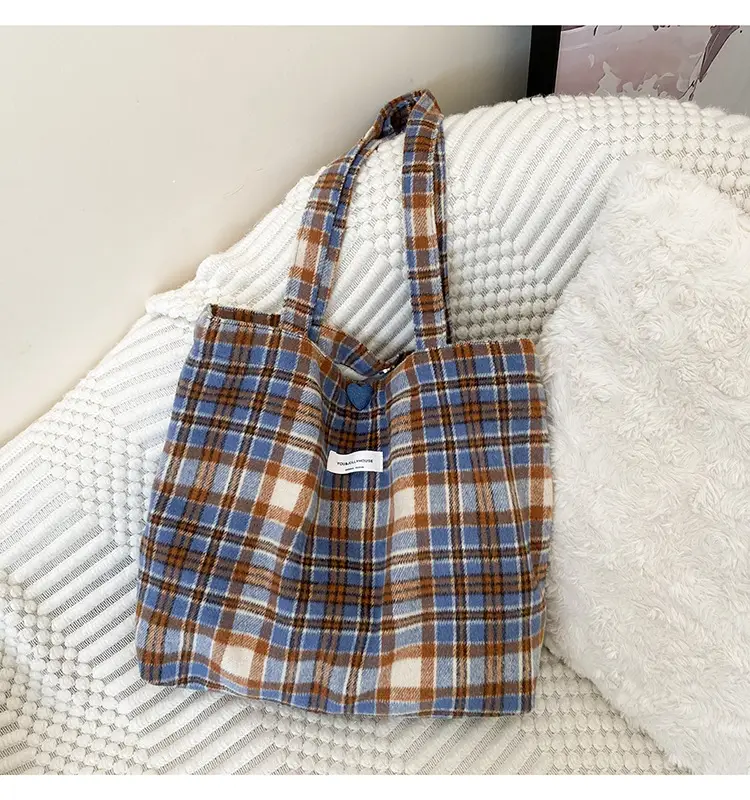 Retro Wool Plaid Shoulder Bag Women's Autumn Winter — feature 28