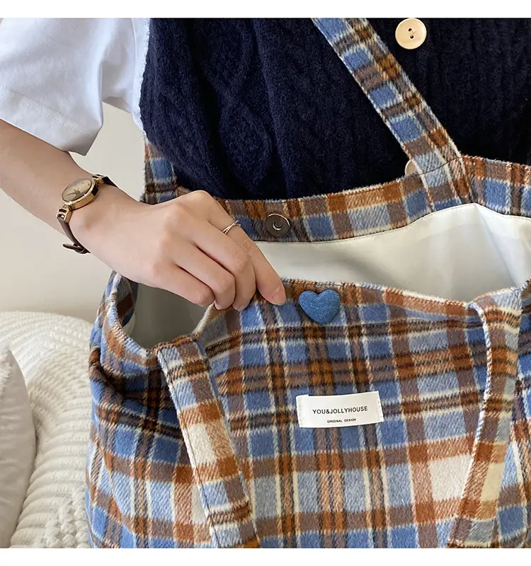 Retro Wool Plaid Shoulder Bag Women's Autumn Winter — feature 32