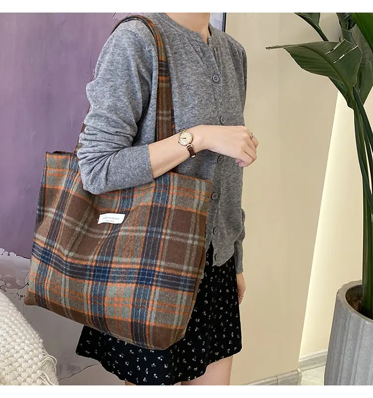Retro Wool Plaid Shoulder Bag Women's Autumn Winter — feature 49