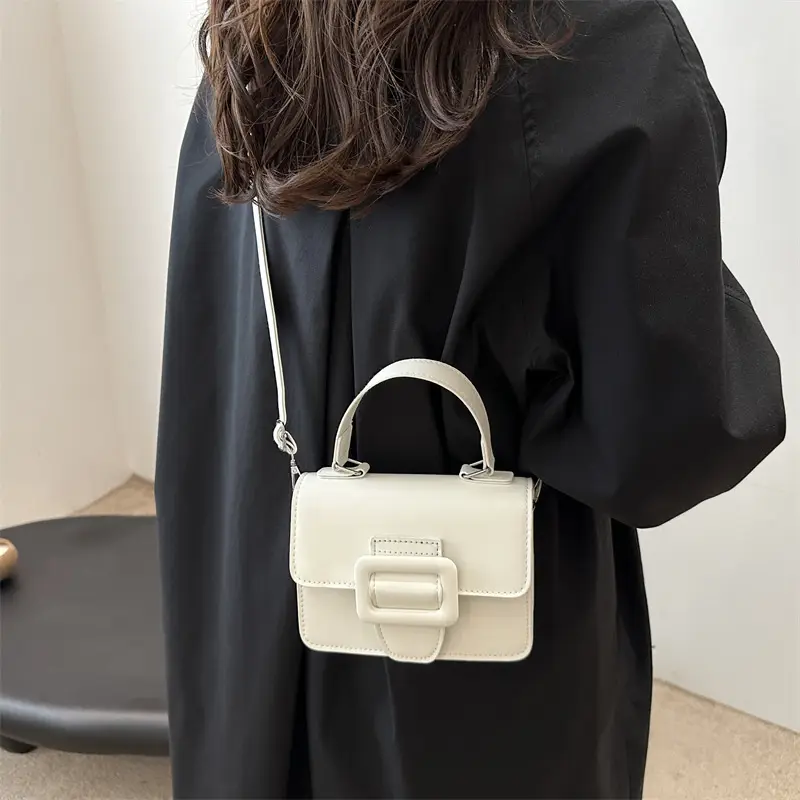 White Korean Style Small Square Handbag for Women - Image 7