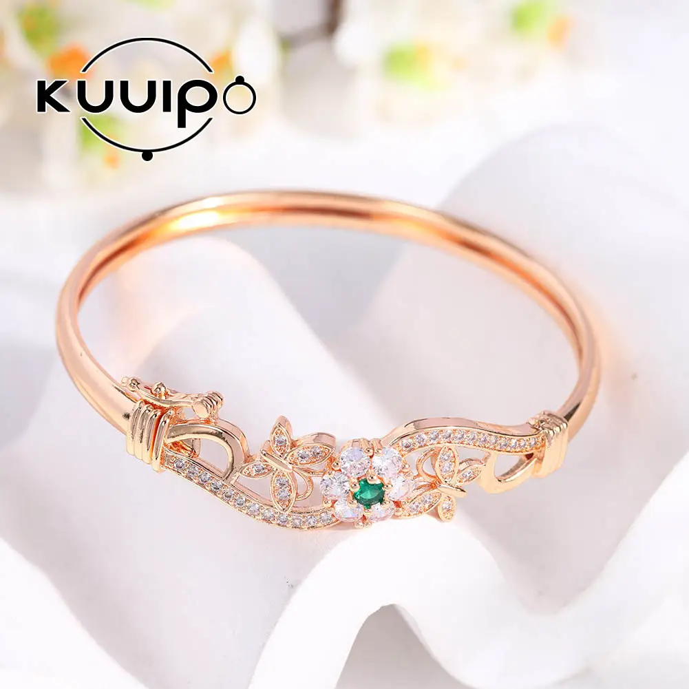 Hollow Butterfly Bracelet with Diamond & Green Stones - Image 4