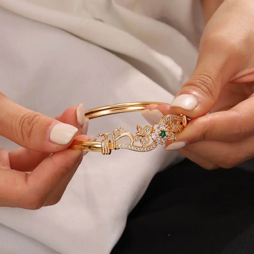 Hollow Butterfly Bracelet with Diamond & Green Stones - Image 5
