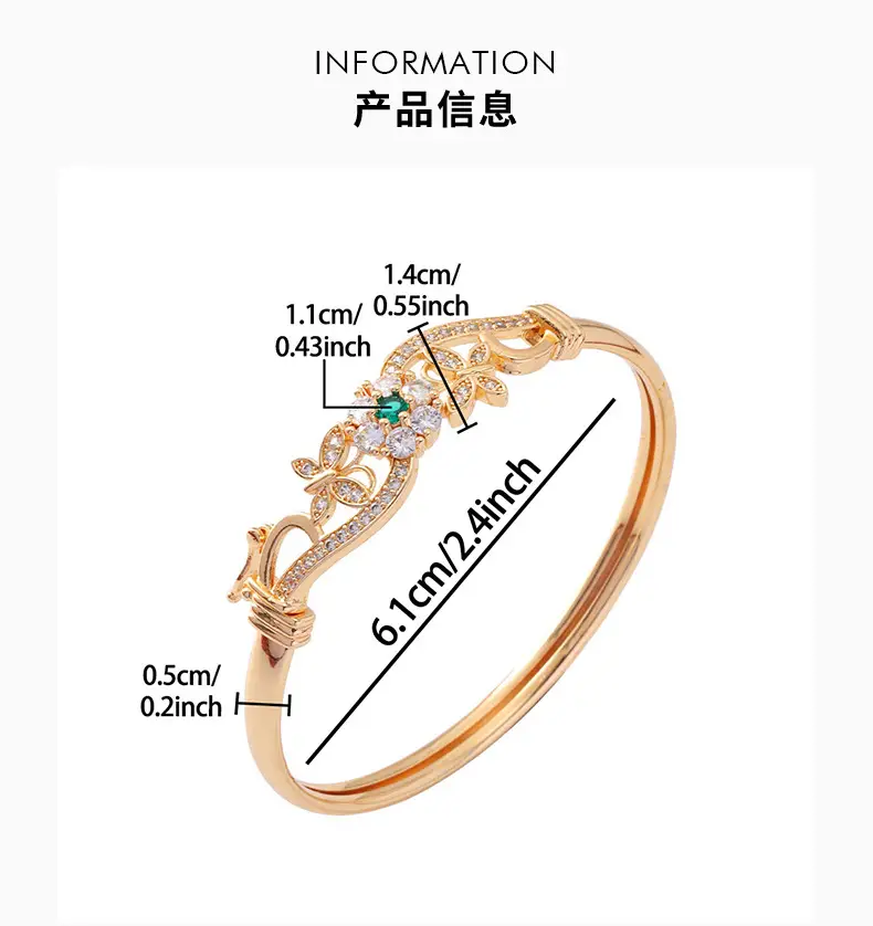 Hollow Butterfly Bracelet with Diamond & Green Stones — feature 5