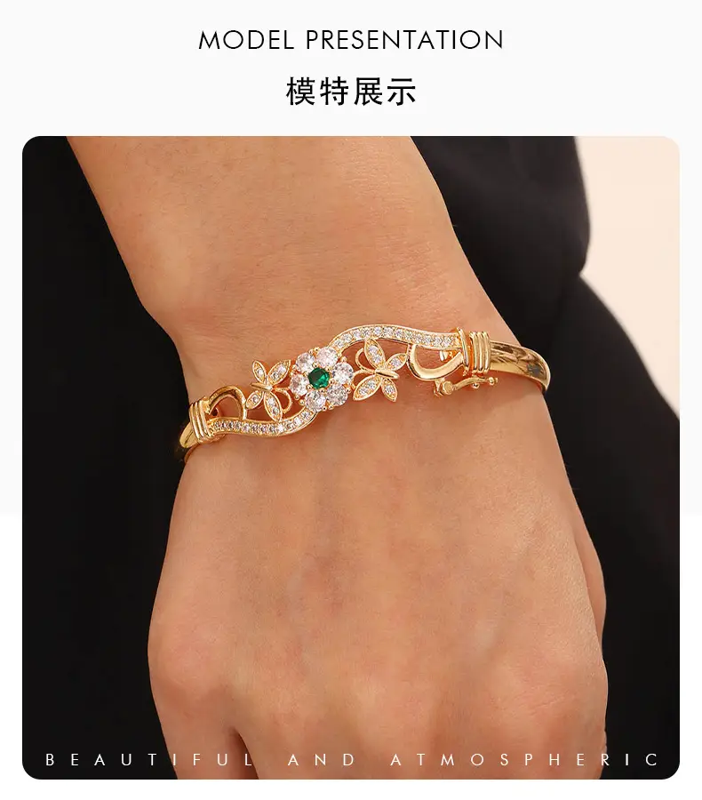 Hollow Butterfly Bracelet with Diamond & Green Stones — feature 7