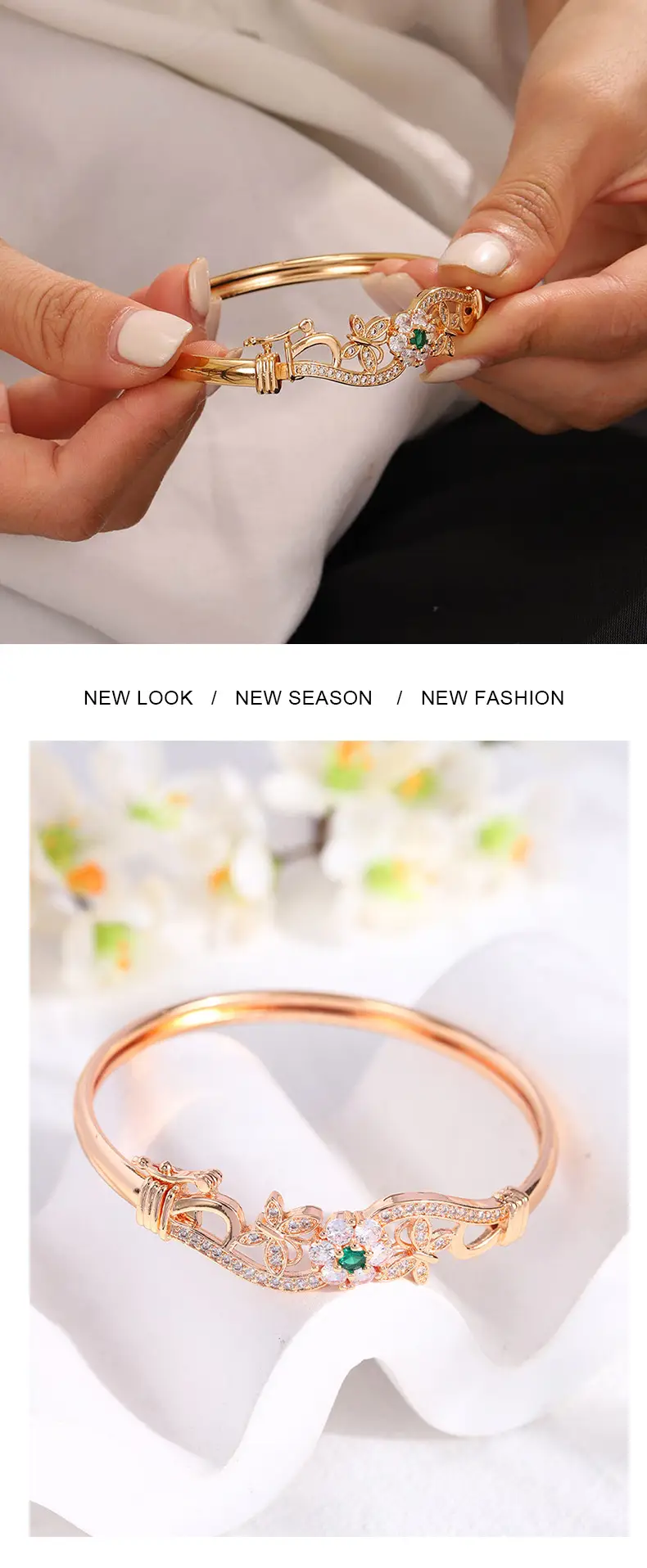 Hollow Butterfly Bracelet with Diamond & Green Stones — feature 8