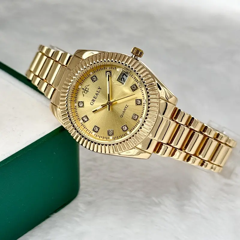 Gold Plated Women's Quartz Watch with Diamond Dial