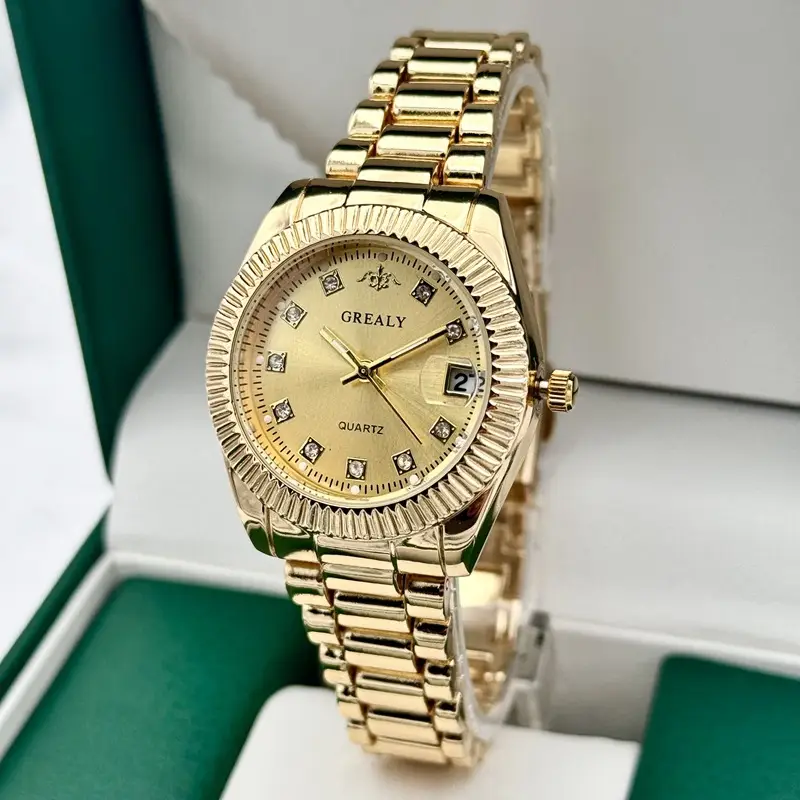 Gold Plated Women's Quartz Watch with Diamond Dial