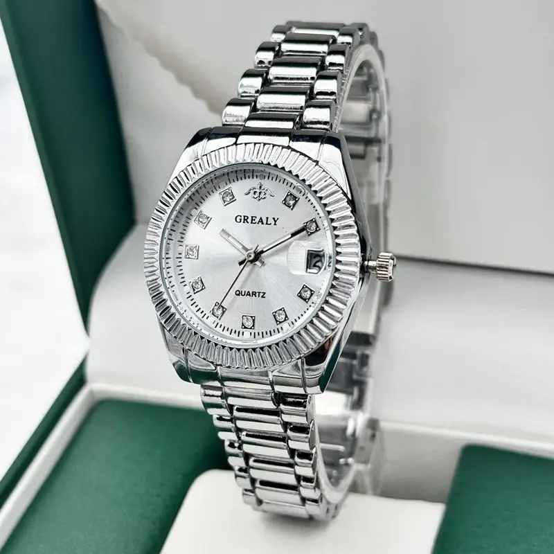 Gold Plated Women's Quartz Watch with Diamond Dial