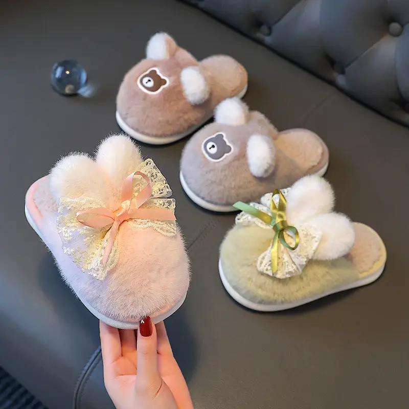 Children's Cotton Slippers Winter Girls Boys Kidsren Baby Cotton Slippers Non-Slip Indoor Home Kidsren's Furry Shoes