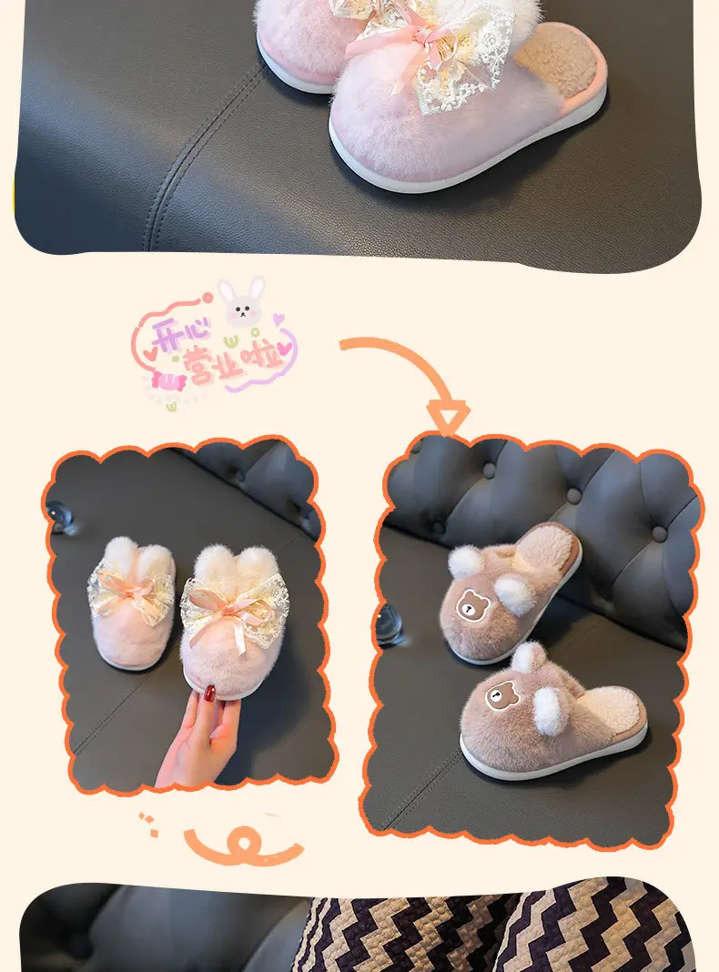 Children's Cotton Slippers Winter Girls Boys Kidsren Baby Cotton Slippers Non-Slip Indoor Home Kidsren's Furry Shoes — feature 13