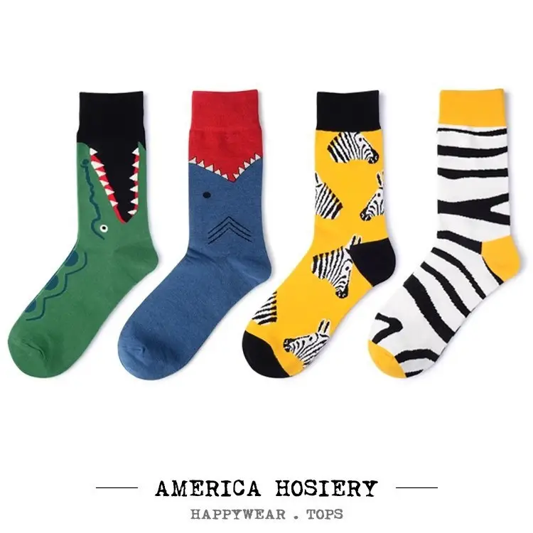 in stock autumn and winter new cross-border fashion color men's socks animal series casual couple socks wholesale without clip