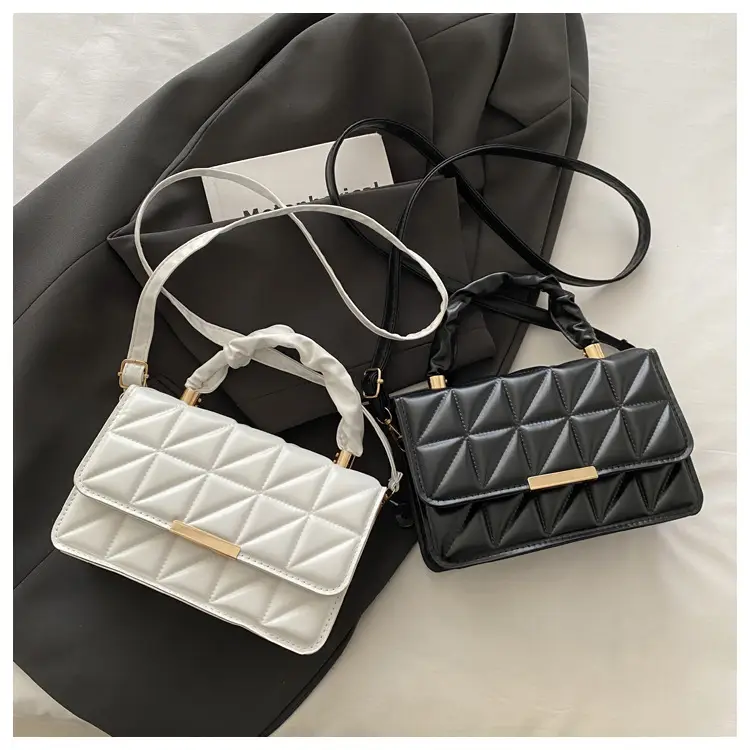 Women Rhombic Quilted Handbag White Black Shoulder Crossbody — feature 19
