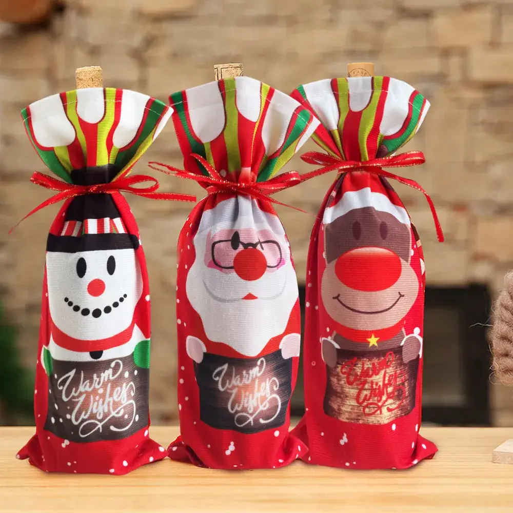 Christmas Santa Claus Snowman Red Wine Bottle Set