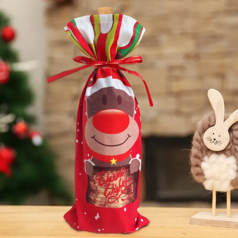 Christmas Santa Claus Snowman Red Wine Bottle Set