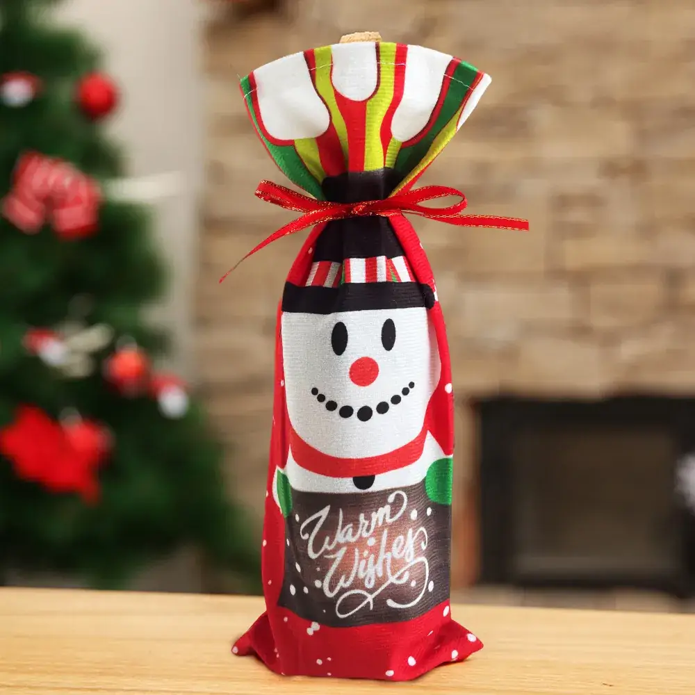 Christmas Santa Claus Snowman Red Wine Bottle Set