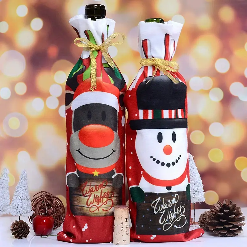 Christmas Santa Claus Snowman Red Wine Bottle Set — feature 7